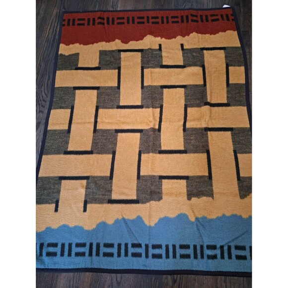 Vintage Turkish Throw Blanket with Geometric Pattern 56"x 74" - Picture 1 of 8